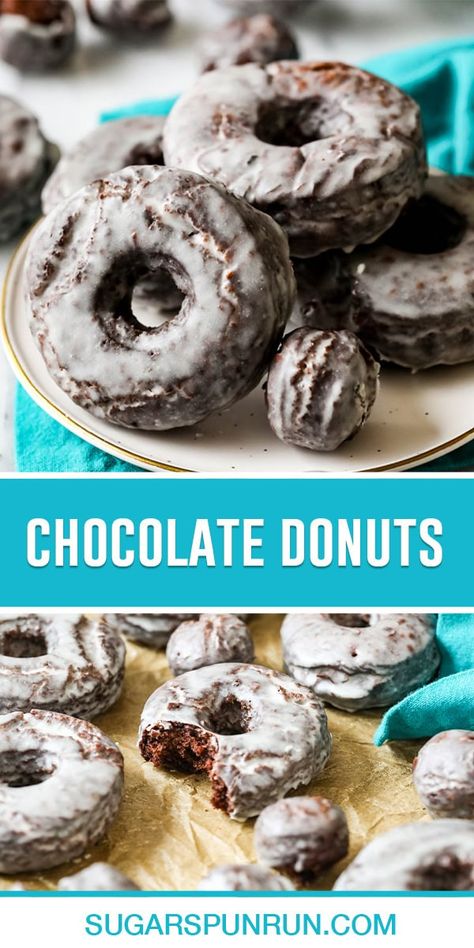 Old-Fashioned Chocolate Donuts - Sugar Spun Run Tim Hortons Old Fashioned Plain Donut Recipe, Fried Chocolate Donut Recipe, Sugar Spun Run Recipes, Chocolate Doughnuts Recipe, Sugar Donuts Recipe, Sugar Spun Run, Doughnut Recipe Easy, Yeast Donuts, Sweet Roll Recipe