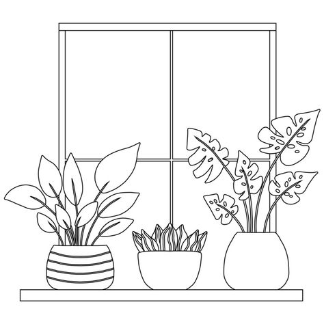 Aesthetic Colouring Pages Simple, Flower Shop Drawing, Coloring Pages Plants, Line Art Drawings Easy, Black Cat Tattoo Ideas, Simple Coloring Pages Aesthetic, Plant Coloring Pages, Line Drawing Simple, Tattoo Ideas For Guys