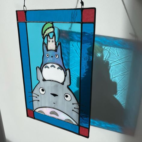 Grace || Periwinkles Glass Art | 🍃 Totoro 🌱 I am so pleased with how this piece came out! It’s even my husbands fav I’ve done and he’s not a Ghibli fan!? I could have… | Instagram Glass Diy, Stained Glass Diy, Work Bench, Glass Projects, Faux Stained Glass, Stained Glass Projects, Glass Ideas, Stain Glass, Stained Glass Art