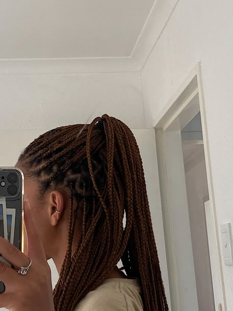 Chocolate Box Braids, Box Braids Auburn, Dark Brown Braids For Black Women, Copper Brown Braids, Colour 33 Braids, Ginger Brown Braids, Fall Box Braids, Knotless Ginger Braids, Dark Brown Box Braids