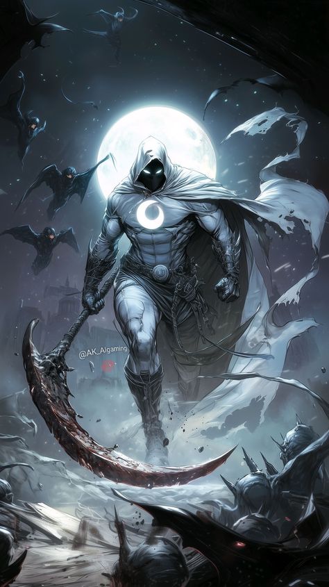 AK AI Art | 🌙✨ Ready to explore the darker side of Marvel? 🔦🖤 Feast your eyes on Moon Knight reimagined as the Reaper! 💀🦸‍♂️ #MoonKnight… | Instagram Moon Knight Art, Khonshu Moon Knight, Dark Marvel, Moonknight Marvel, Marvel Legion, Moon Knight Comics, Hero Outfits, Superhero Pictures, Borderlands Cosplay