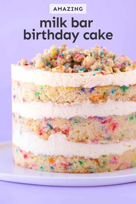 Inspired by the famous Milk Bar bakery in New York, this is my easy, homemade version of their popular Milk Bar Birthday Cake. With three layers of soft funfetti cake, dreamy vanilla buttercream and crunchy cookie crumbs, it’s perfect for birthdays, parties and celebrations! Recipe from sweetestmenu.com #cake #birthdaycake #sprinkles #funfetti Milk Bar Cake, Milk Bar Recipes, Milk Bar Birthday Cake, Red Birthday Cake, Red Birthday Cakes, Nurse Cake, Nursing Cake, Birthday Cake Recipes, Whiskey Cake