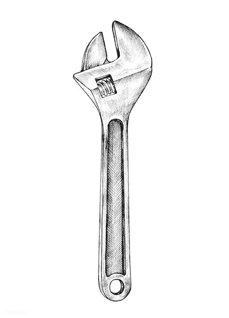 Hand-drawn adjustable wrench illustration | free image by rawpixel.com Hand Tools Drawing, Wrench Drawing, Wrench Tattoo, Tool Illustration, Drawing Heart, Pencil Sketches Easy, Tool Tattoo, 심플한 그림, Pipe Wrench