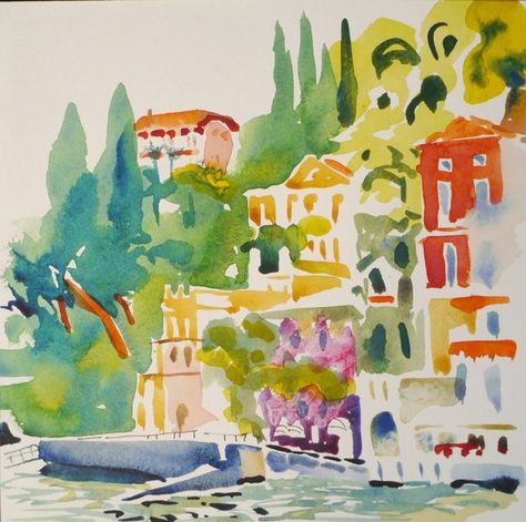 Contemporary Watercolor Paintings, Contemporary Watercolor Art, Art Haus, Food Art Painting, Watercolor House Painting, Watercolor Scenery, Travel Art Journal, Contemporary Watercolor, Canvas Painting Tutorials