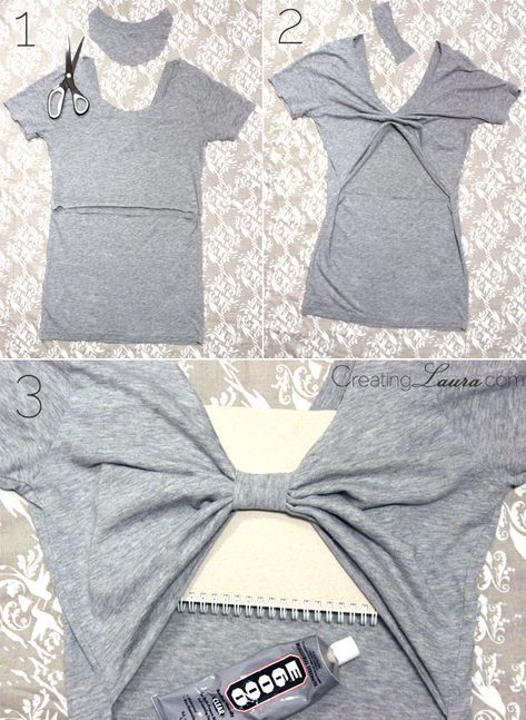 37 Truly Easy No Sew DIY Clothing Hacks #diyshirtsnosew Diy Shirts No Sew, Cut Tshirt Diy, Tee Shirts Diy, Cut Shirt Designs, Diy Cut Shirts, Shirt Makeover, Diy Fashion Trends, Easy Diy Clothes, Diy Clothes Hacks