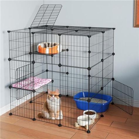 3-Tier Cat Cages Enclosure DIY Cat Playpen Catio Detachable Metal Wire Kennels Cat Playpen, Cat Cages, The Cage, Diy Cat, 2 Doors, Cat Diy, Mini House, Cat Paws, Metal Wire