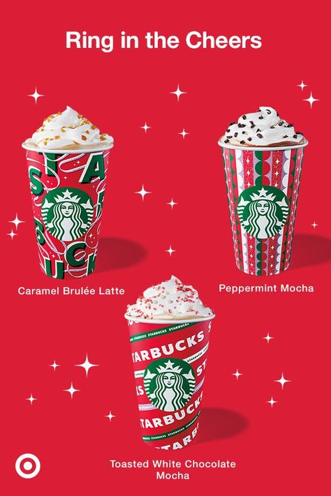 Enjoy the season of joy & giving with your festive favorites from Starbucks. Find them at Starbucks Café in Target. Starbucks Products, Toasted White Chocolate Mocha, Ladies Christmas Party, Pink Drink Starbucks, Caramel Brulee Latte, Starbucks Design, Starbucks Secret Menu Drinks, White Chocolate Mocha, Starbucks Secret Menu