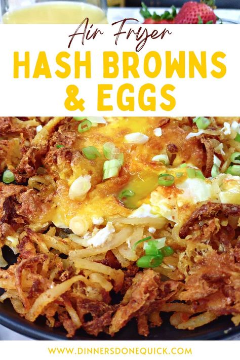 Craving a mouthwatering breakfast? My air fryer hash browns and eggs recipe is the perfect combo for a satisfying start to your day! Get the recipe and enjoy crispy hash browns and perfectly cooked eggs. 😋🔥 #DinnersDoneQuick #eggsandhashbrowns #hashbrowns #eggsinairfryer #airfryerhashbrownswitheggs #hashbrownsandeggscasserole #besthashbrowns #howtomakehashbrowns #hashbrownsinairfryer #howtocookhashbrowns #hashbrownsrecipeeasy #howtomakecrispyhashbrowns #crispyhashbrowns Air Fryer Hash Browns Frozen, Hash Browns In Air Fryer, Frozen Hashbrown Recipes, Hash Brown Egg Casserole, Air Fryer Breakfast, Air Fryer Recipes Breakfast, Family Breakfast Recipes, Frozen Hashbrowns, Breakfast Recipies