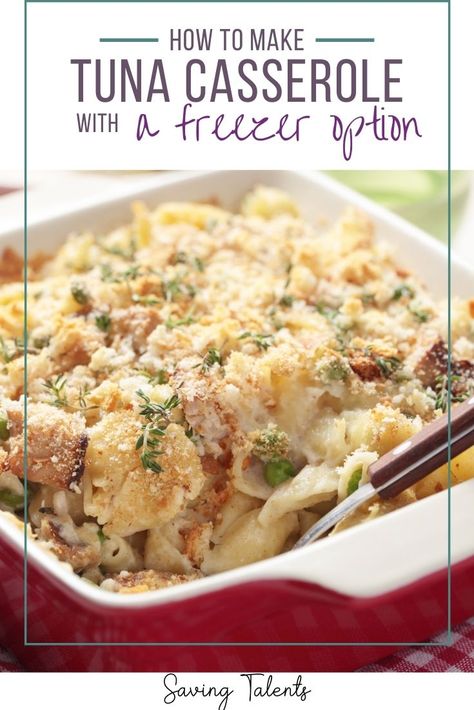 This delicious tuna noodle casserole is a cheap and easy dinner for a frugal family on a budget. It's a quick meal that is affordable when you live a tight budget, and it tastes great! This is also a great make-ahead freezer meal recipe for a new mom or for busy days. Inexpensive Dinner Recipes, Tuna Noodle Casserole Recipe, Tuna Casserole Easy, Chicken Freezer Meals, Chicken Casserole Recipe, Make Ahead Freezer Meals, Tuna Noodle Casserole, Tuna Noodle, Meal Train Recipes