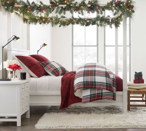 Stewart Plaid Cotton Duvet Cover | Pottery Barn Stewart Plaid, Holiday Bedroom, Holiday Lookbook, Christmas Bedding, Christmas Bedroom, Quilted Sham, Linen Duvet Covers, Linen Duvet, Cotton Duvet Cover