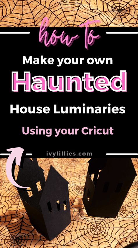 Paper Haunted House Templates, Haunted House Luminaries, Haunted House Construction Paper, Paper Haunted House, Haunted House Silhouette Printable, Cricut Haunted House, Easy Haunted House, Diy Halloween Luminaries, Haunted House Craft