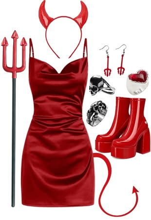 Halloween Devil Outfit, Devil Outfit Dress To Impress, Devil Halloween Costume For Women, Devils Costume, Devil Costume Ideas, Halloween Costumes Devil, Devil Costume Women, Halloween Devil Costume, Devil Outfit