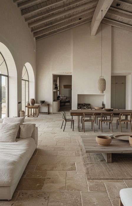 Travertine Floors Living Room, Finca Interior, Travertine Floor, Greek Decor, Travertine Floors, Brick Flooring, Mediterranean Homes, French Country House, Stone Flooring