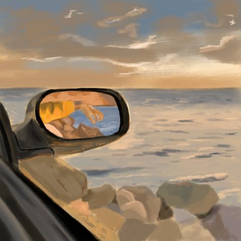 Car Window Paint, Sticker Business, Side Mirror Car, Aesthetic Sunset, Car Aesthetic, Sunset Painting, Window Painting, Side Mirror, Car Mirror