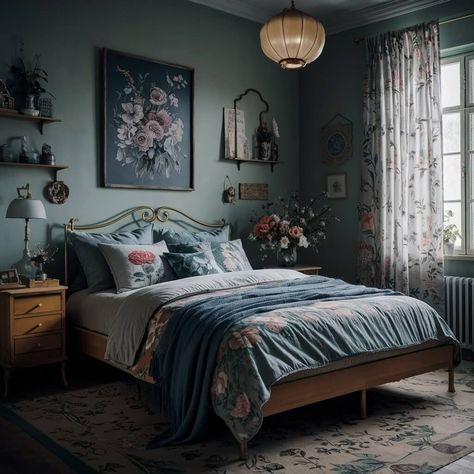 12 Vintage Bedroom Decor Inspirations You Need to Try Blue Teen Bedroom, Vintage Blue Bedroom, Bedroom With Blue Accents, Cottage Core Aesthetic Bedroom, Blue Teen Bedrooms, Bedroom Decor Inspirations, Vintage Inspired Bedroom, Vintage Bedroom Decor, Vintage Inspired Wall Art