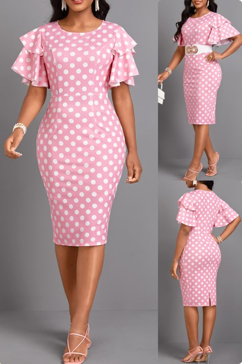 Kitambaa Long Dresses, Classy Short Dresses Party, Office Dresses For Women Work Attire, Midi Elegant Dress, Polka Dot Dress Outfit, Classy Bodycon Dress, Dress For Chubby Ladies, Pink Bodycon Dress, Classy Short Dresses