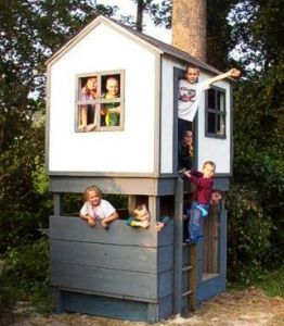 Playhouses can be designed with different themes or with different materials. Because you get to build this playhouse, you get to do anything you 2 Story Playhouse, Kids Playhouse Plans, Playhouse Plans, Diy Playhouse, Backyard Playhouse, Build A Playhouse, Cubby House, Three Children, Kids Playhouse