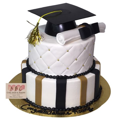 Graduation Cakes | ABC Cake Shop Simple Graduation Cakes, Abc Cake, Graduation Cake Designs, Black And Gold Cake, Cupcake Boutique, Graduation Party Cake, Unique Cupcakes, Fondant Cake Designs, Graduation Party Themes