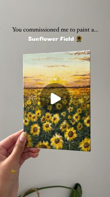 Tiana | Landscape Artist on Instagram: "My first sunflower commission 🌅🌻  I was so nervous to start this painting because I’ve never painted a field of sunflowers before… but once I got started I really got into the flow of things   My client asked for a sunflower field with a golden sunset, let me know how you think I did! 🌻🫧✨  And if you want your own commission, drop me a message!   #art #painting #sunflowers #sunflowerfield #landscapeart #landscapeartist #aestheticart #acrylicpainting #sunsetpainting #floralart #artoftheday #artcommunity #originalart #commissionedart" Sunflower Paintings, A Field Of Sunflowers, Painting Sunflowers, Field Of Sunflowers, Mission E, Golden Sunset, Sunflower Field, Sunflower Painting, Sunflower Fields