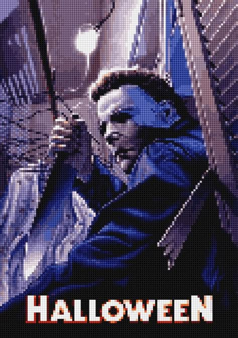 Michael Myers Embroidery, Horror Movie Perler Bead Patterns, Michael Myers Perler Beads, Cross Stitch Horror, Stitch Plastic Canvas Pattern, Movie Cross Stitch, Michael Meyers, Halloween Michael Myers, Cross Stitch Quotes