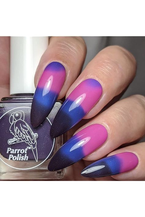 Parrot Polish Gothic Barb Thermal Nail Polish - Black/Blue/Pink Black Blue Nails, Gothic Barbie, Glitter Gradient Nails, Gradient Nail Design, Thermal Nail Polish, Rainbow Jelly, Water Marbling, Citrus Twist, Gradient Nails