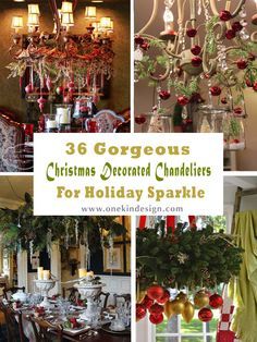 36 Gorgeous Christmas decorated chandeliers for holiday sparkle Christmas Wreath Chandelier Diy, Xmas Chandelier Decor, Chandelier Decorations For Christmas, Christmas Decor Chandelier, Decorating Chandeliers For Christmas, Decorate Chandelier For Christmas, Christmas Chandelier Decorations, Christmas Chandelier Ideas, Christmas Decorated Chandeliers