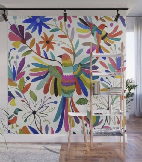 Outdoor Wall Art Paintings, Mexican Otomi, Mexican Wall Art, Garden Mural, Mexican Wall, School Murals, Mexican Home Decor, Mexican Home, Wall Murals Painted