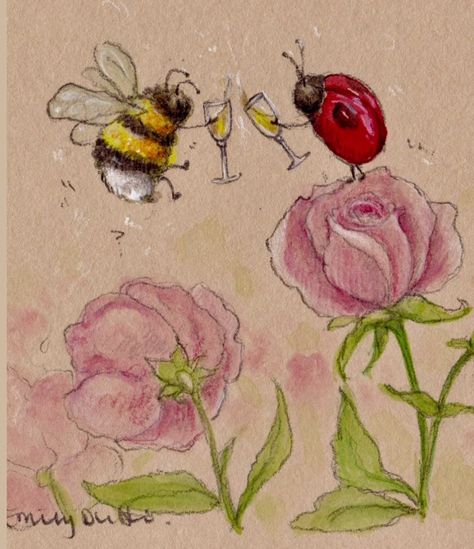 Watercolour Illustration, Bee Happy, Children Illustration, A Rose, Bumble Bee, Watercolor Illustration, Original Watercolors, Art Illustration, Flower Art