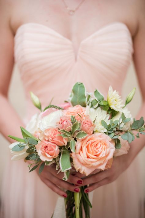 peach and pink rose bridesmaid bouquet Glam Bridesmaid, Rose Bridesmaid Bouquet, Peach Bridesmaid, Pastel Bridesmaid Dresses, Blush Pink Bridesmaids, Blush Bouquet, Blush Bridesmaids, Pink Rose Bouquet, Blush Bridesmaid Dresses