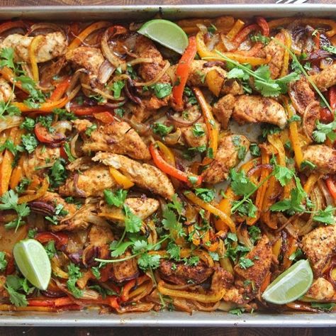 Oven Fajitas, Pan Fajitas, Laura In The Kitchen, Sheet Pan Chicken Fajitas, Chicken Fajitas Recipe, Savory Appetizers, Laura Vitale, Healthy Mexican Recipes, Fajitas Recipe