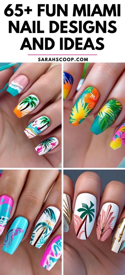 Sizzle in style with these Miami-inspired nail designs. Get your glam on! 💅☀️ #nailinspo #naildesigns #miami Miami Vice Nails Ideas, Nails For Thailand Trip, Miami Inspired Nails, Cancun Nail Ideas, Panama Nails, Miami Nails Ideas, Hawaii Nail Designs, Hawaii Nails, Miami Shopping