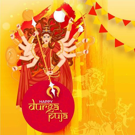 Creative poster or template design with illustration of Hindu Mythological Goddess Durga for Happy Durga Puja celebration concept. Durga Puja Poster, Durga Pooja, Happy Durga Puja, Navratri Festival, Goddess Durga, Navratri Special, Creative Poster, Durga Puja, Durga Goddess