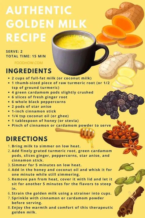 How to make traditional golden milk? #NutritionFactsHowToEatHealthy How To Eat Turmeric, Golden Milk Recipe Turmeric, Turmeric Milk Recipe, Golden Milk Tea, Raw Turmeric, Cooking With Turmeric, Golden Milk Recipe, Turmeric Drink, Teas Recipes