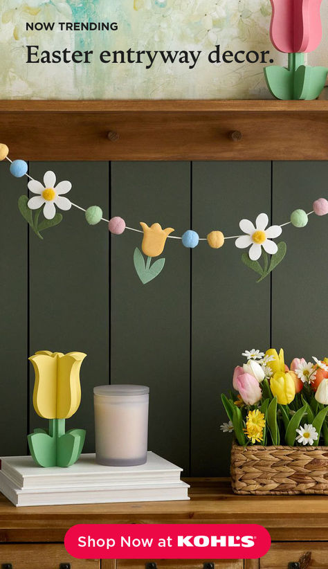 Easter Entryway Decor, Daisy Garland, Spring Crafts Preschool, Spring Garland, Easter Garden, Entryway Table Decor, Spring Preschool, Centerpiece Table, Easy Arts And Crafts