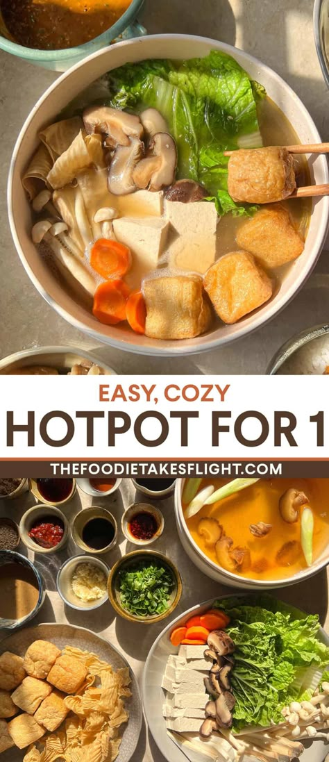 Vegan Chinese Hot Pot at Home Hot Pot Recipes Easy, Hotpot Broth Recipes, Hot Pot Broth Recipe, At Home Hot Pot, Microwave Hot Pot, Korean Hotpot, Hot Pot At Home, Vegan Hot Pot Recipes, Vegetarian Hotpot Recipe