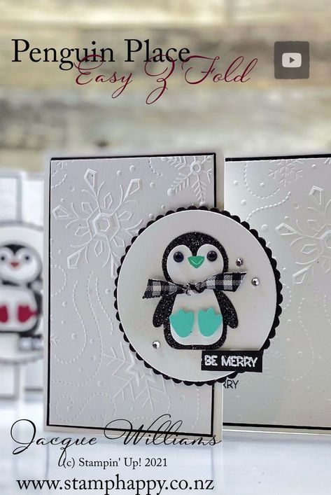 Stampin Up Penguin Place, Stampin Up Penguin, Penguin Christmas Cards, Hand Made Greeting Cards, Homemade Christmas Cards, Stampin Up Christmas Cards, Christmas Card Crafts, The Penguin, Making Greeting Cards