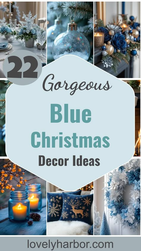 21 Gorgeous Blue Christmas Decor Ideas You Must See Blue Christmas Decor Ideas, Blue Fairy Lights, Blue Christmas Decorations, Twinkling String Lights, Blue Christmas Lights, Elegant Wreaths, Blue Christmas Tree Decorations, Blue Table Settings, Christmas Color Palette