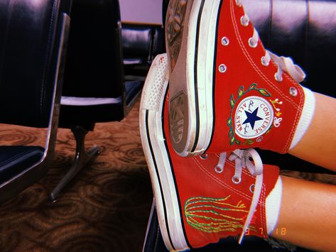 Hand Embroidery Red Succulent Flowers Converse Shoes Made by @heyoldschoolthreads Embroidered Red Converse, Red Converse Embroidery, Converse Embroidery, Red Succulents, Converse Red, Embroidered Converse, Red Converse, Embroidery Shoes, Black Converse