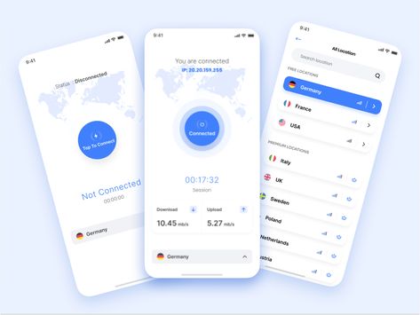 VPN App UI Design by Shamim Hossain Vpn App, App Ui Design, App Ui, Ui Design, Creative Professional, Global Community, Design, User Interface Design