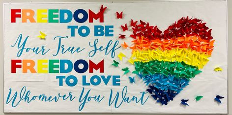 Pride Bulletin Board Ideas, Pride Bulletin Board, Gsa Activities, Pride Month Bulletin Board, Pride Month Calendar, Pride Display, Pride Ideas, Display Boards For School, Pride Week