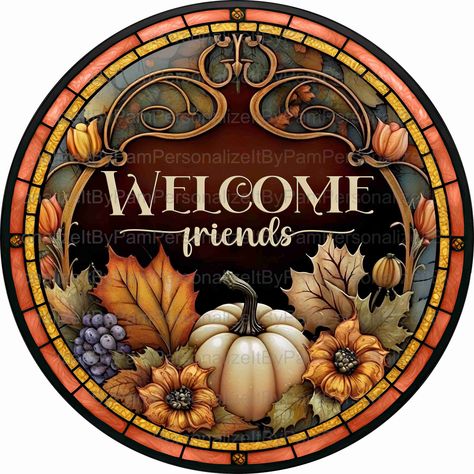 Stained Glass Fall, Harvest Sign, زجاج ملون, Winter Signs, Wreath Maker, Pumpkin Sign, Easter Signs, Autumn Quotes, Faux Stained Glass