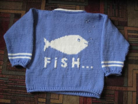 Fish Crochet Fish Sweater, Fish Sweater, Cool Jumpers, Fish Fashion, Fish Friday, Cardigan Ideas, Crochet Knit Sweater, Character Designing, Crochet Fish