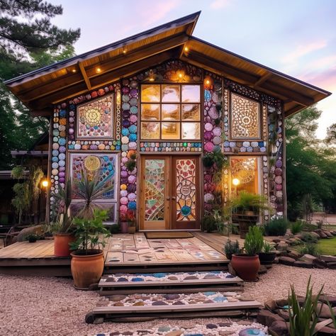 Bohemian Boho Lifestyle Alternative Architecture, Weird Houses, Incredible Houses, Flowy Fashion, Old Window Panes, Backyard Plans, Quonset Hut Homes, Earth House, Funky House