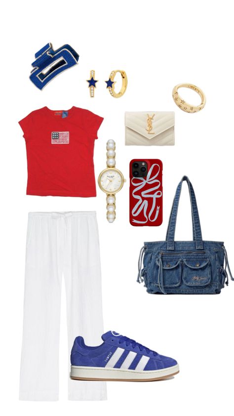 american themed outfit 🇺🇸 #style #fashion #trending #outfit #inspiration #summer Usa Football Theme Outfit, Olympics Outfits, Red And Blue Outfit, Usa Outfits, American Themed Outfit, Olympics Party, Outfit Campus, 2024 Fits, America Outfit