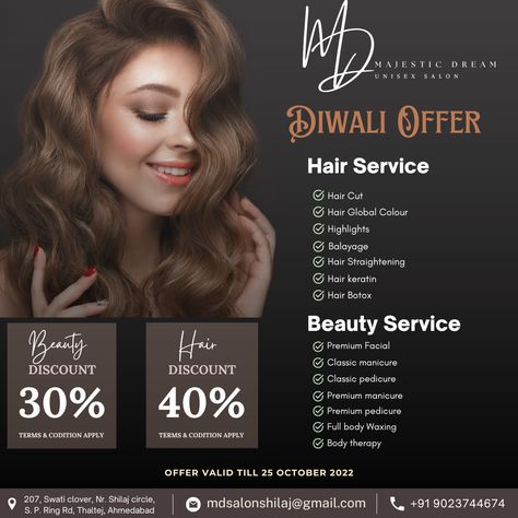 Hair Salon Offer Poster, Saloon Offer Poster, Unisex Salon Flyer Design, Beauty Salon Advertising Ideas, Unisex Salon Poster Design, Salon Offers Ideas, Salon Offers Poster, Salon Specials Ideas, Beauty Salon Advertising