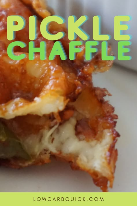 Pickle chaffle made in waffle maker Chaffle Fried Pickles, Keto Pickle Fries, Keto Fried Pickles With Cheese, Fried Pickle Chaffle, Cheesy Bacon Fried Pickles, Fried Pickle Chaffle Recipe, Keto Fried Pickles Air Fryer, Canned Chicken Chaffle Recipe Keto, Pickle Chaffle Recipe