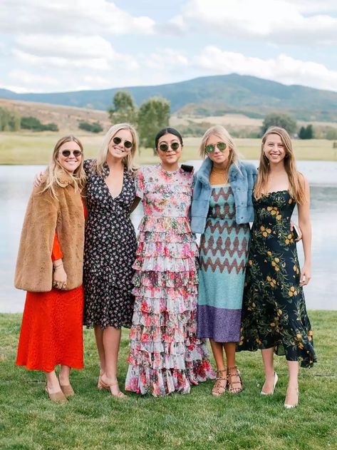 A Colorful Fall Wedding at Chaparral Ranch in Aspen, Colorado Backyard Wedding Guest Attire, Colorado Wedding Guest Outfit, Colorado Cocktail Attire, Colorado Wedding Guest Dress, Summer Mountain Wedding Guest Dress, Mountain Formal Wedding Guest Attire, Aspen Wedding Guest Outfit, Mountain Wedding Guest Outfit, Ranch Wedding Guest Outfit