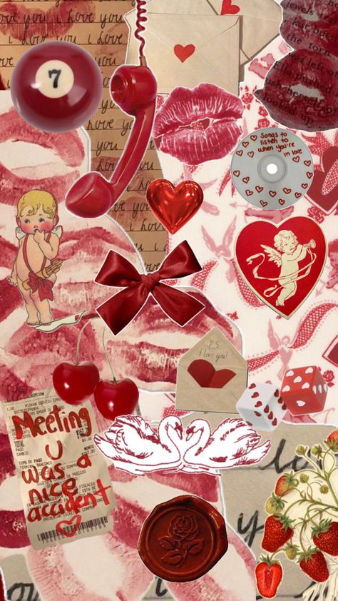 Valentine’s Day red scrapbook inspired phone wallpaper/background Red Hearts Wallpaper, Valentines Collage, Seasonal Wallpaper, Valentines Aesthetic, February Wallpaper, Valentines Day Wallpaper, Valentines Wallpaper Iphone, Lily Wallpaper, Pretty Wallpaper Ipad