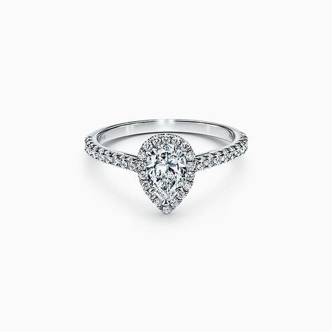 Tiffany Soleste® Pear-shaped Halo Engagement Ring with a Diamond Platinum Band Tiffany Soleste, Pear Shaped Halo Engagement Ring, Tears Of Joy, Social Responsibility, Halo Engagement Ring, Halo Engagement, Pear Shape, Tiffany & Co., Pear Shaped