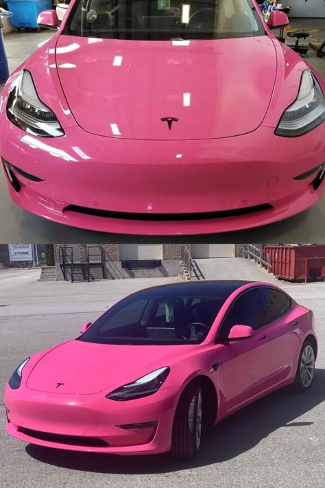 Tesla Model X Pink, Pink Tesla Car Aesthetic, 2023 Tesla Model 3, Pink Tesla Model 3, Pink Tesla Aesthetic, Pink Tesla Car, Cute Tesla, Tesla Car Luxury, Tesla Colors